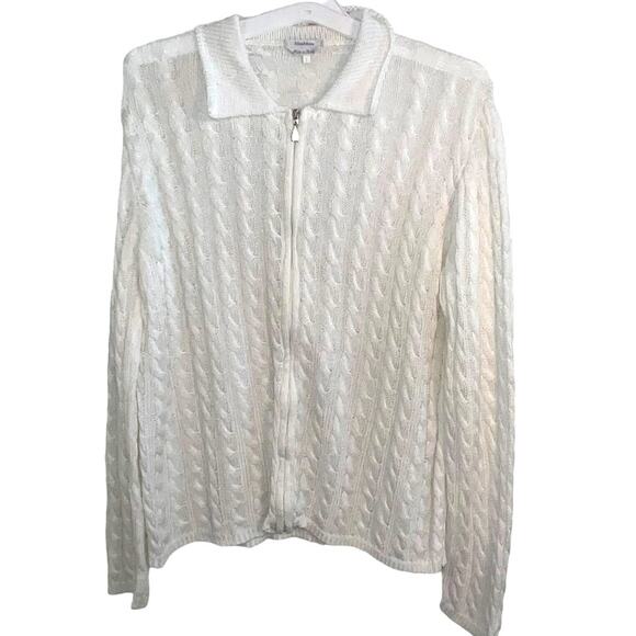 MaxMara Cable Knit Sweater Womens Size Large Made in Italy Full Zip minimalist - Picture 1 of 7